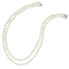 Majestik 925 Sterling Silver Rhodium-Plated Double Row Shell Pearl Necklace
