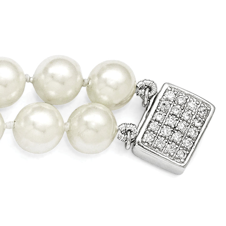 Majestik 925 Sterling Silver Rhodium-Plated Double Row Shell Pearl Necklace