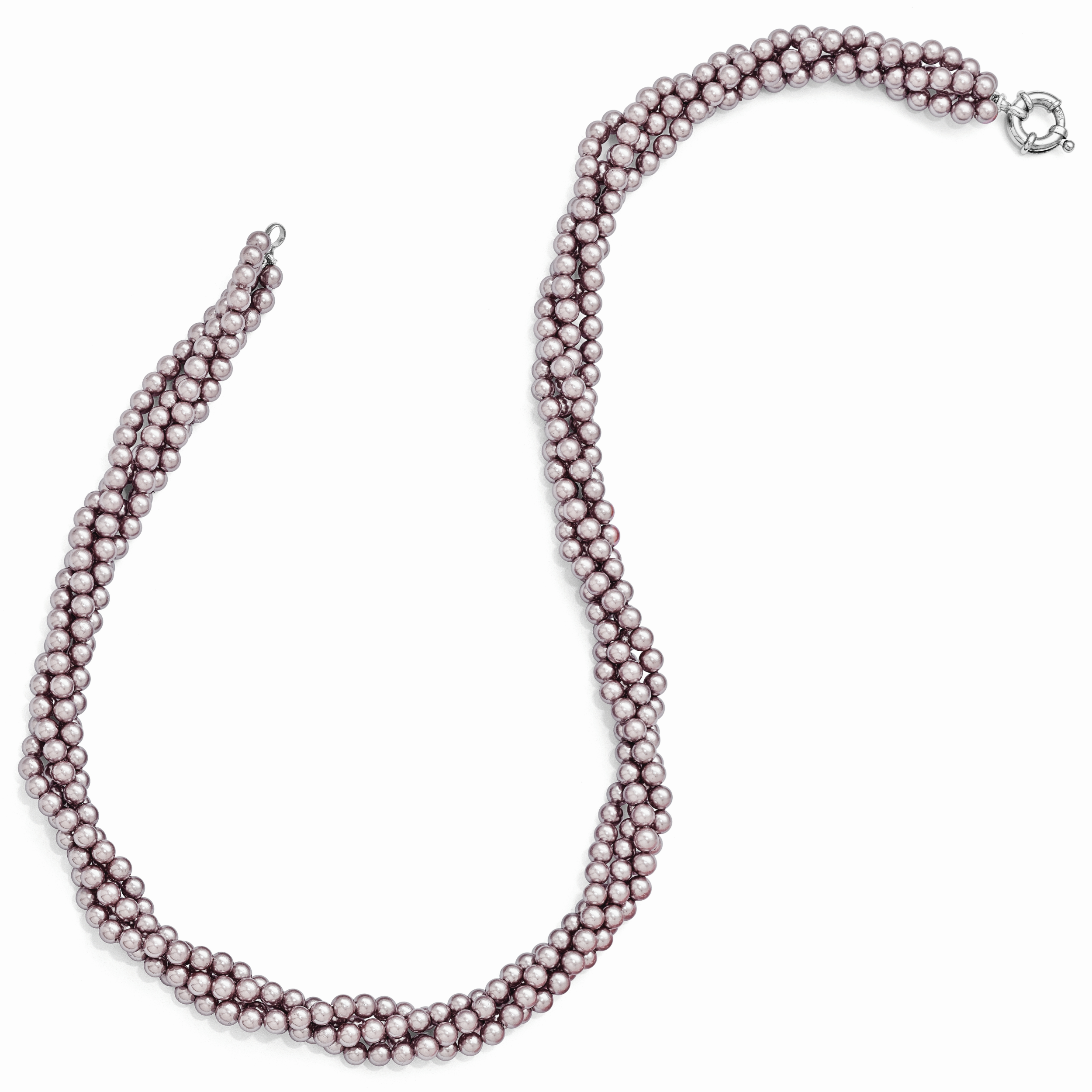 Sterling Silver 925 Beaded Necklace with Purple Shell Twist Pearls Secondary image