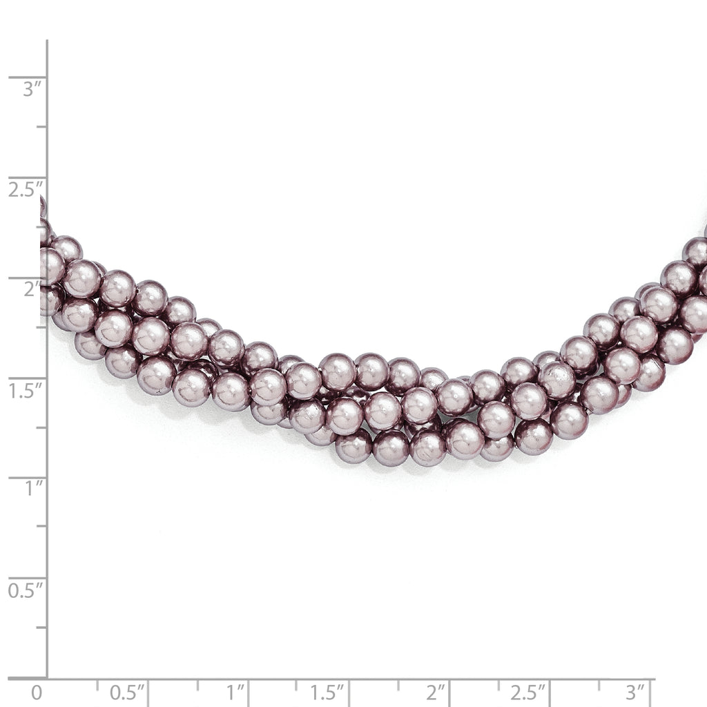 Sterling Silver 925 Beaded Necklace with Purple Shell Twist Pearls