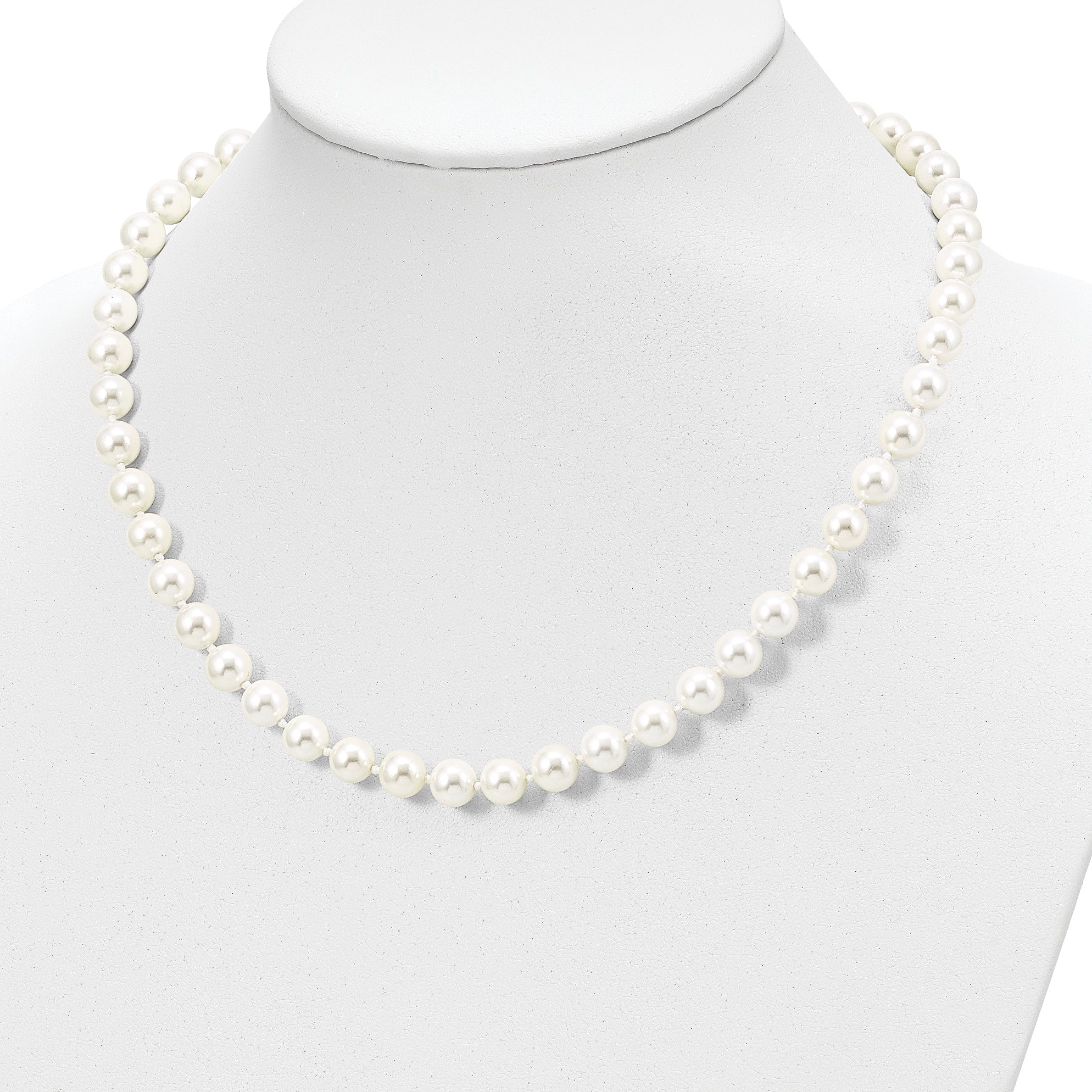 Majestik Sterling Silver Rhodium-plated 8-9mm White Imitation Shell Pearl Hand-knotted Necklace