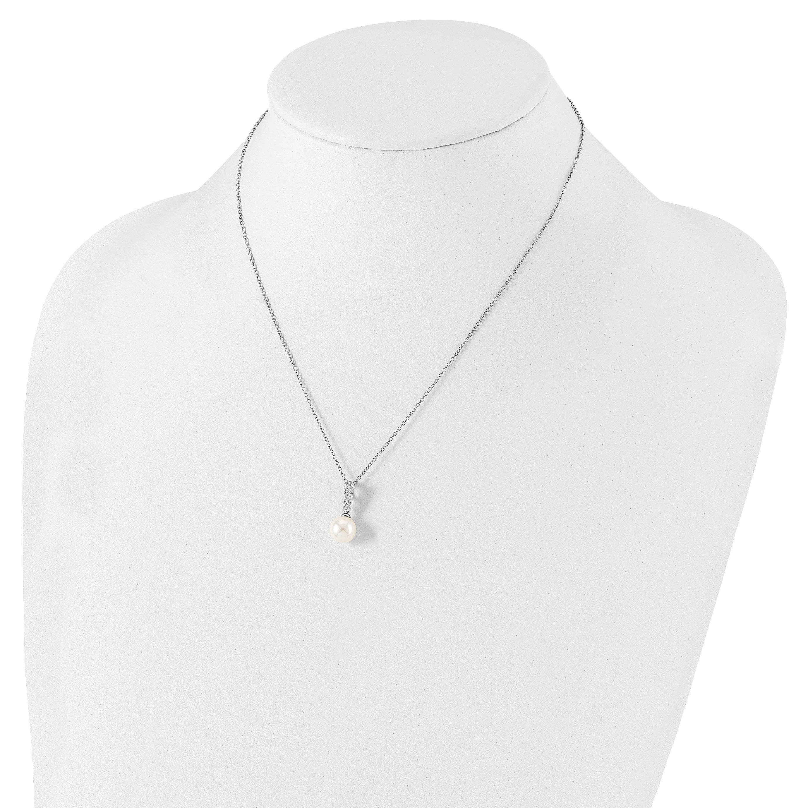 Sophia Jewelers Sterling Silver Shell Pearl CZ Necklace Polished 17 Elegant Design
