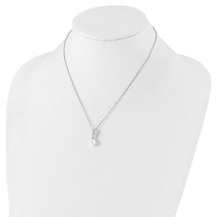 Sophia Jewelers Sterling Silver Shell Pearl CZ Necklace Polished 17 Elegant Design