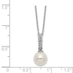 Majestik Sterling Silver Rhodium-plated 8-9mm Imitation Shell Pearl CZ Spring Ring Clasp 17 inch Necklace