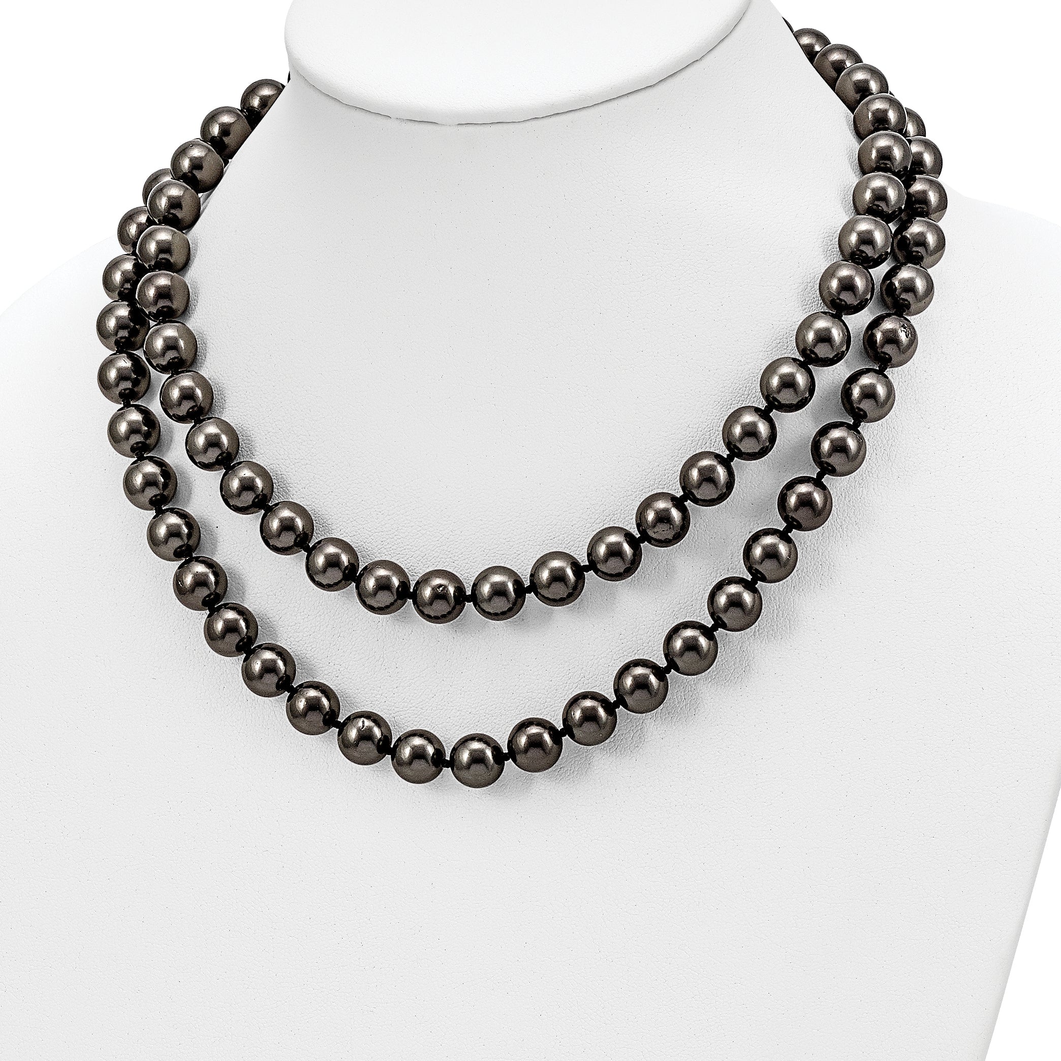 Sophia Jewelers Black Shell Pearl Hand-Knotted Slip-On Necklace 36 Elegant