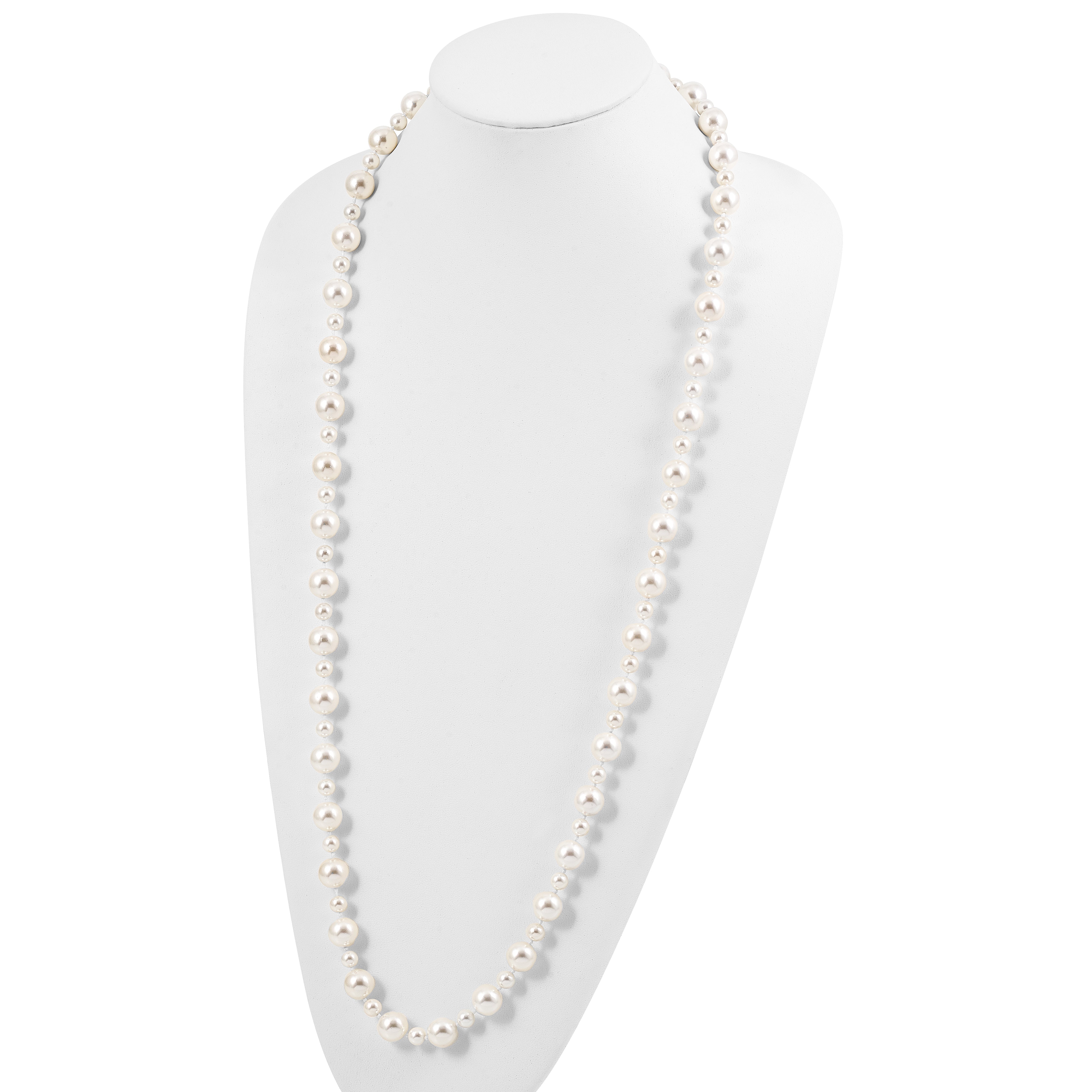 Majestik 7 and 12mm White Imitation Shell Pearl Hand-knotted Slip-on Necklace