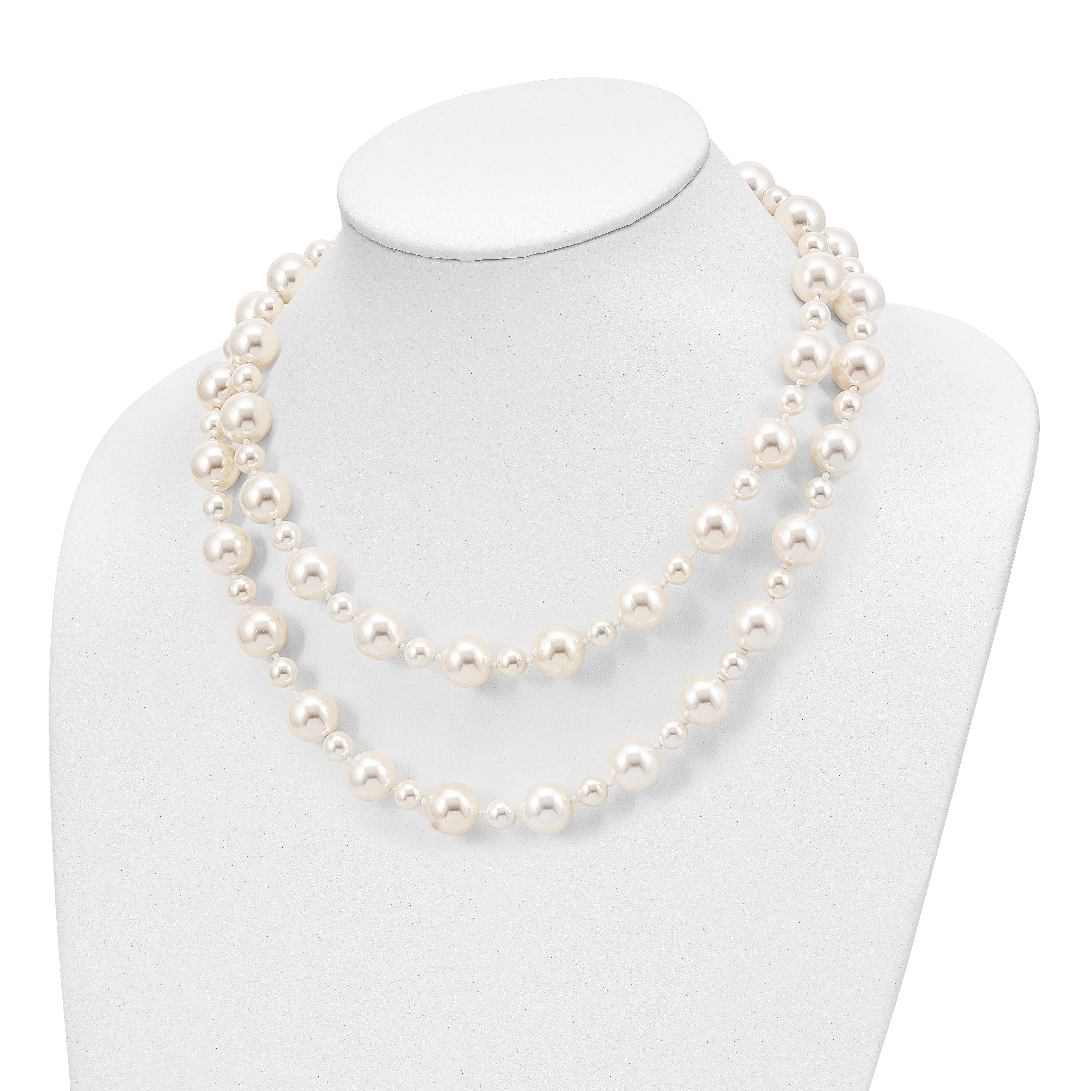 Elegant 36 White Shell Pearl Beaded Necklace by Sophia Jewelers