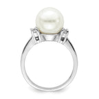 Majestik Sterling Silver Rhodium-plated 10-11mm White Imitation Shell Pearl and CZ Ring