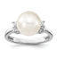 Majestik Sterling Silver Rhodium-plated Size 8 10-11mm White Imitation Shell Pearl and CZ Ring