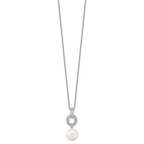 Majestik Sterling Silver Rhodium-plated 10-11mm White Imitation Shell Pearl and CZ Earrings and Spring Ring Clasp 17 inch Necklace Set