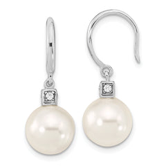 Majestik Sterling Silver Rhodium-plated 10-11mm White Imitation Shell Pearl and CZ Earrings and Spring Ring Clasp 17 inch Necklace Set