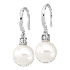 Majestik Sterling Silver Rhodium-plated 10-11mm White Imitation Shell Pearl and CZ Earrings and Spring Ring Clasp 17 inch Necklace Set