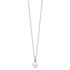 Majestik Sterling Silver Rhodium-plated 10-11mm White Imitation Shell Pearl and CZ Earrings and Spring Ring Clasp 17 inch Necklace Set