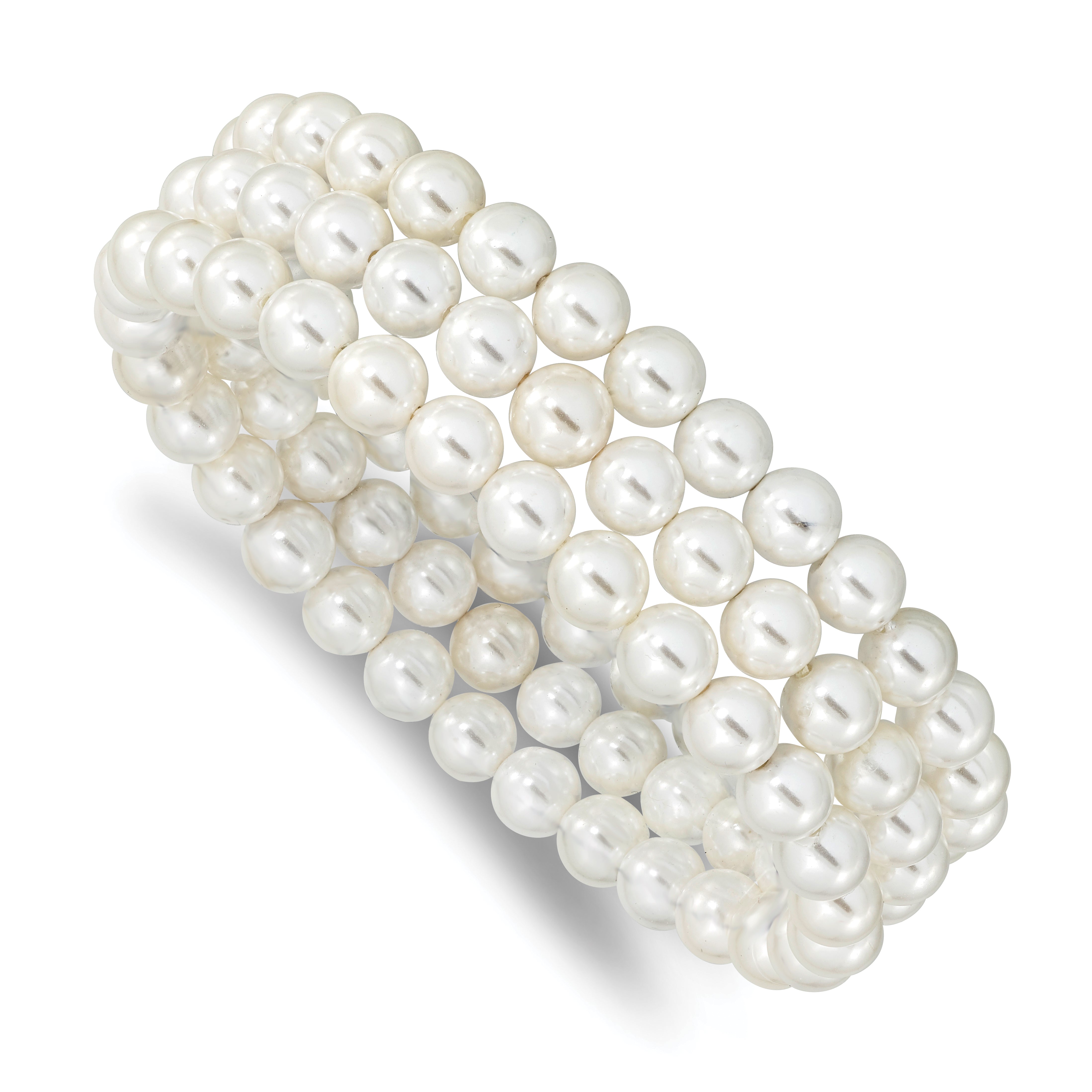 Majestik 7-8mm White Imitation Shell Pearl Hand-knotted Set of 3 Stretch Bracelets Main image