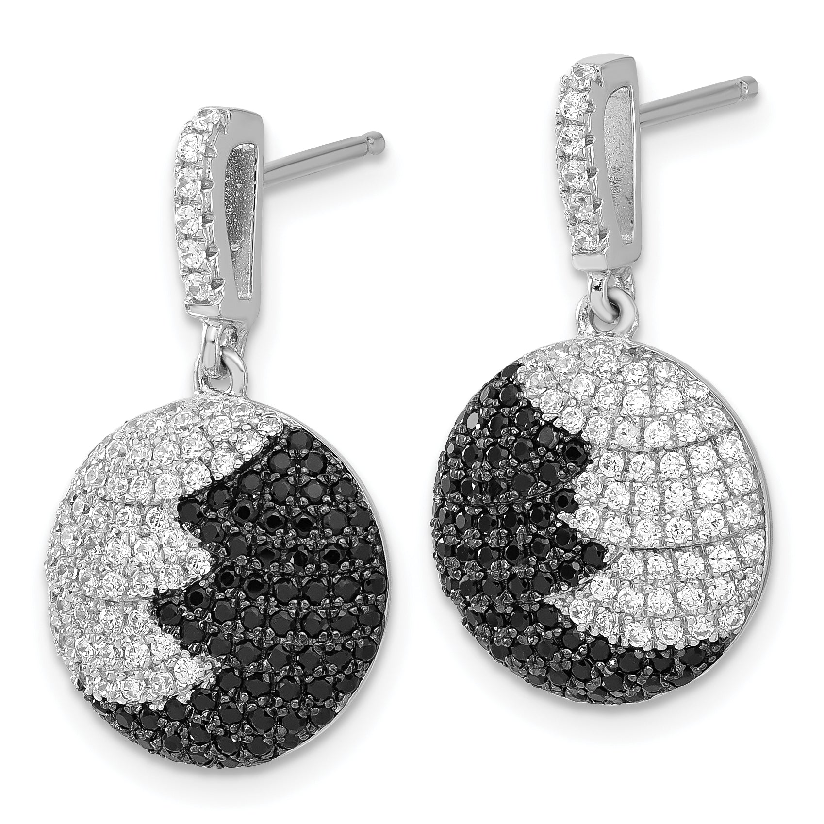 Sterling Silver CZ Circle Dangle Earrings with Rhodium Finish