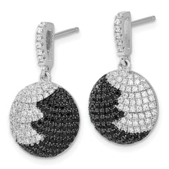 Sterling Silver CZ Circle Dangle Earrings with Rhodium Finish