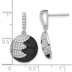 Sterling Silver CZ Circle Dangle Earrings with Rhodium Finish