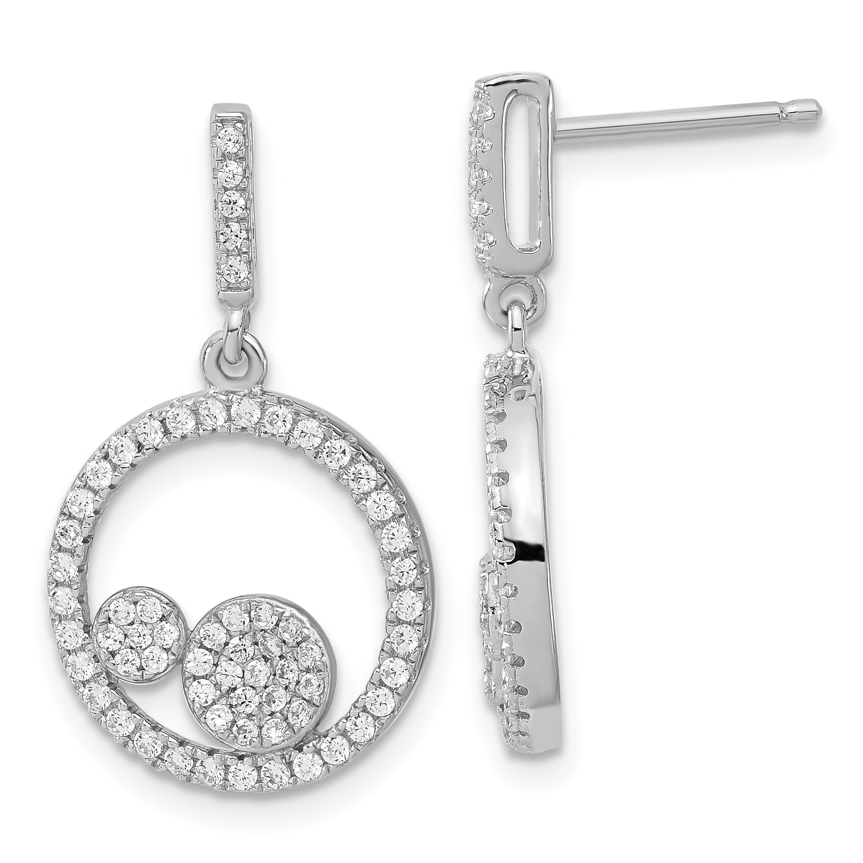 Sterling Silver & CZ Brilliant Embers Circles Dangle Post Earrings Main image