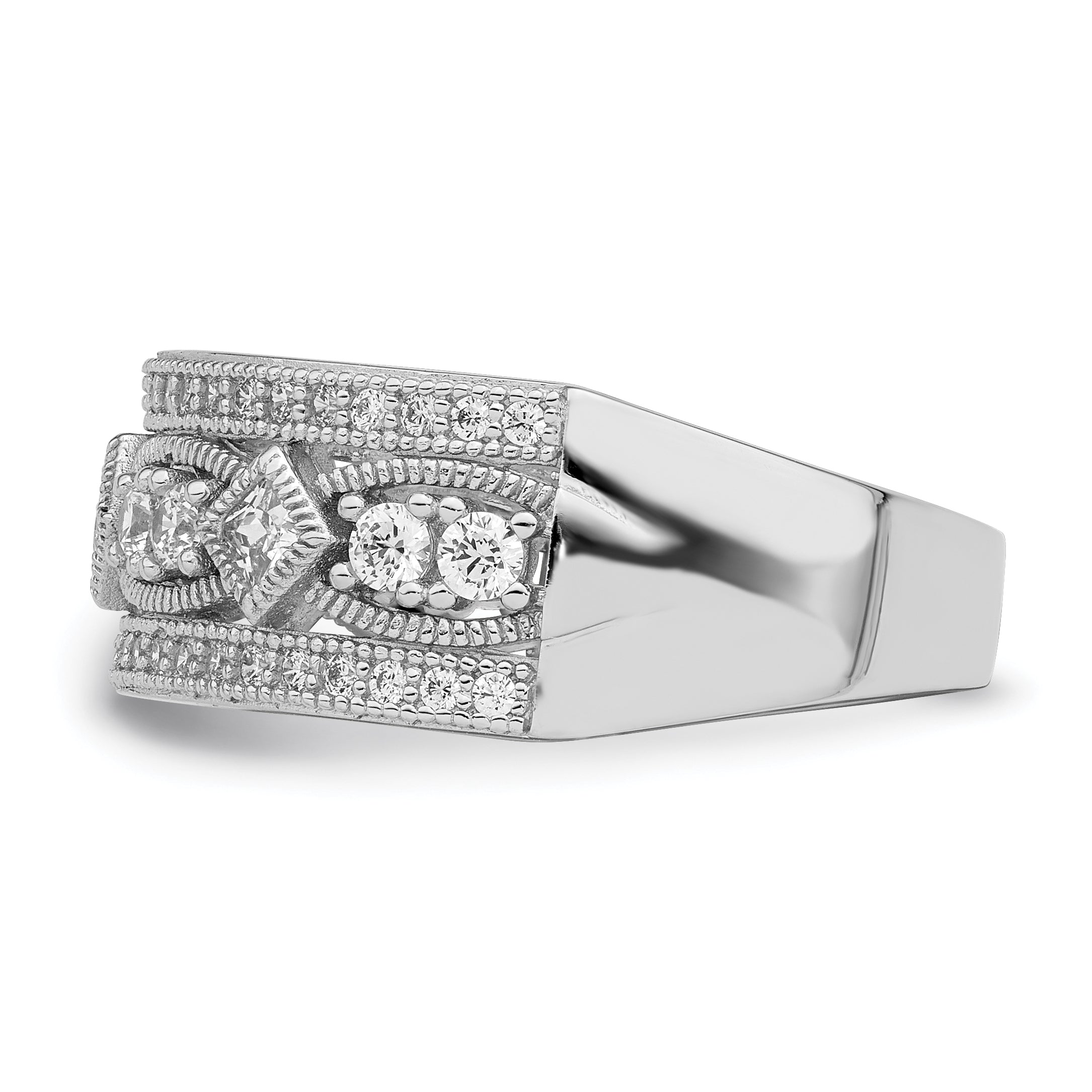Brilliant Embers Sterling Silver Rhodium-plated 59 Stone Micro PavÃƒÂ¢Ã‚â‚¬Ã‚Å¡ CZ Polished Ring