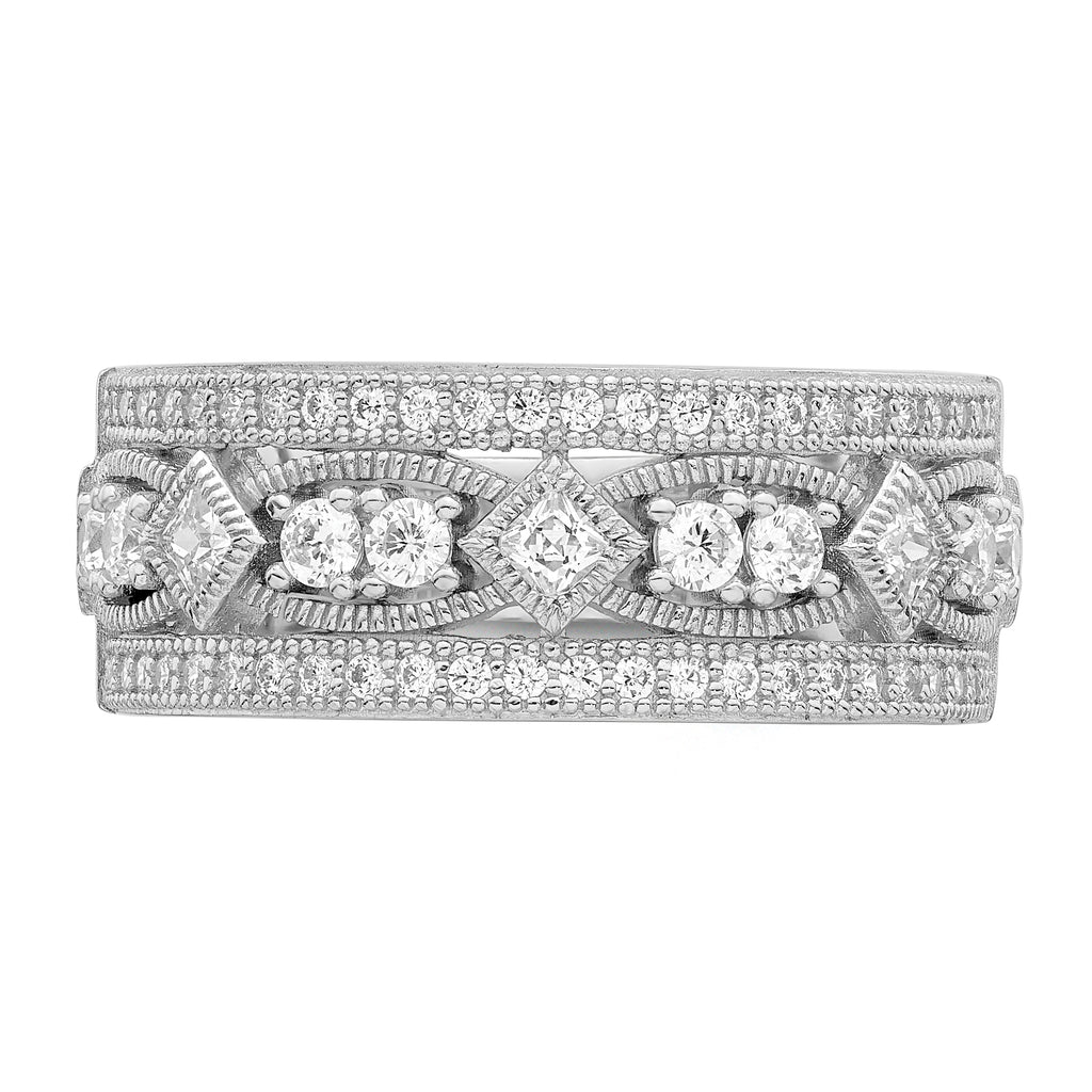 Brilliant Embers Sterling Silver Rhodium-plated 59 Stone Micro PavÃƒÂ¢Ã‚â‚¬Ã‚Å¡ CZ Polished Ring