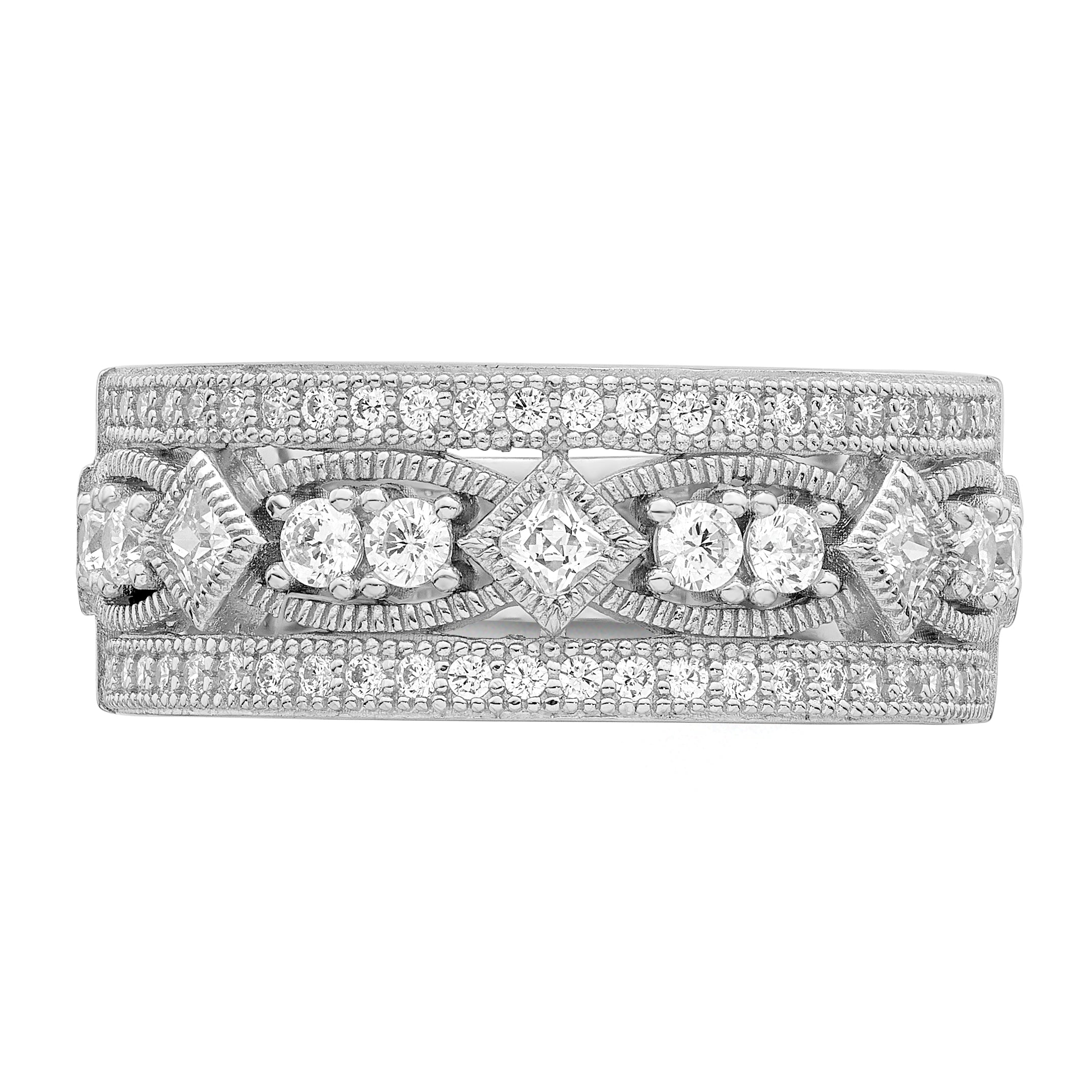 Brilliant Embers Sterling Silver Rhodium-plated 59 Stone Micro PavÃƒÂ¢Ã‚â‚¬Ã‚Å¡ CZ Polished Ring