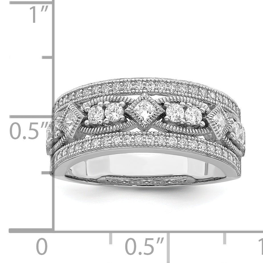 Brilliant Embers Sterling Silver Rhodium-plated 59 Stone Micro PavÃƒÂ¢Ã‚â‚¬Ã‚Å¡ CZ Polished Ring
