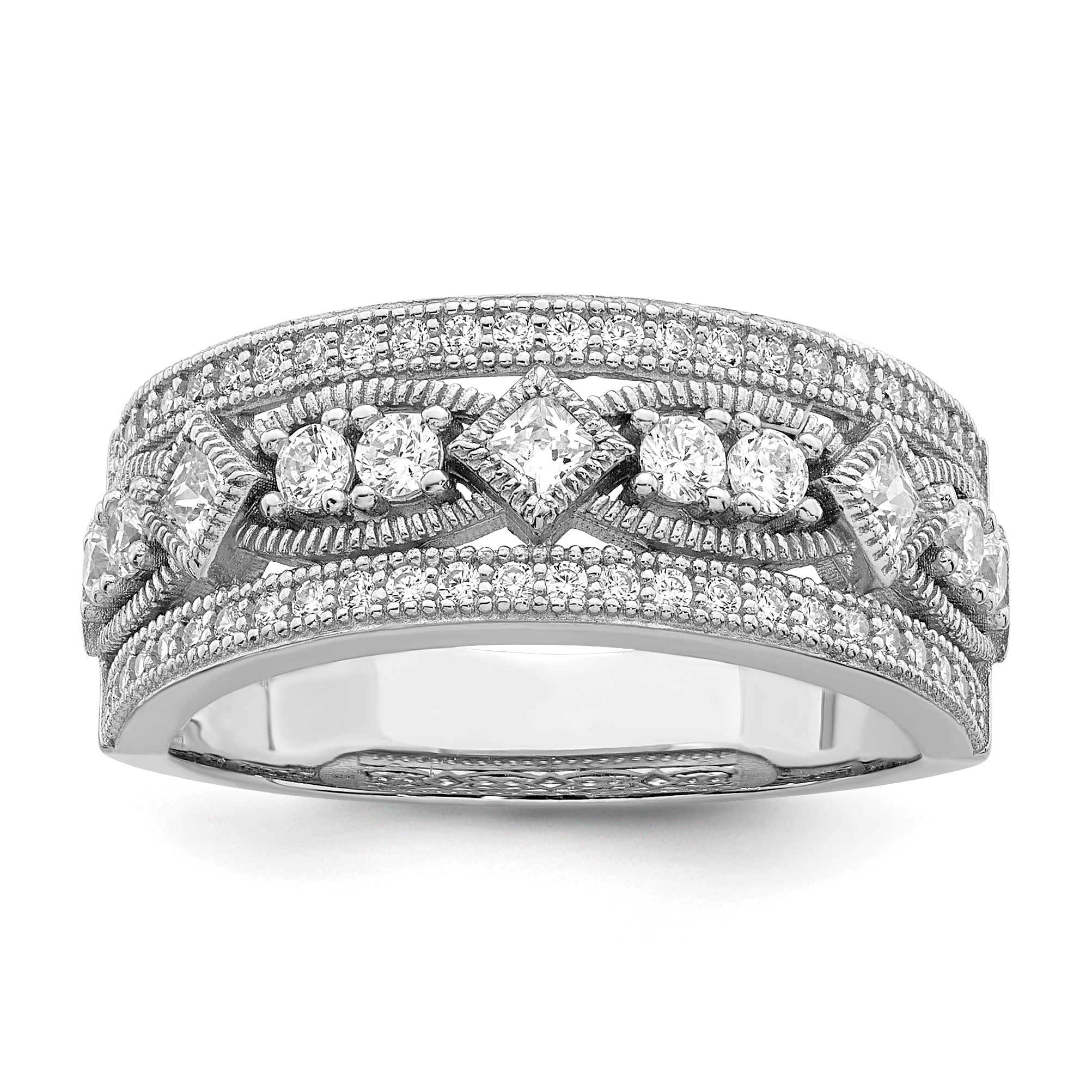 Brilliant Embers Sterling Silver Rhodium-plated 59 Stone Micro Pav‚ CZ Polished Ring Main image