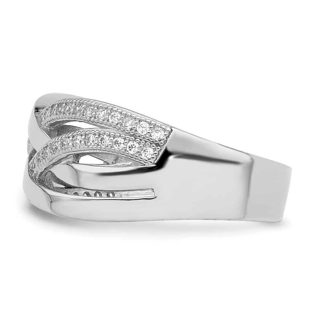 Brilliant Embers Sterling Silver Rhodium-plated 44 Stone Micro PavÃƒÂ¢Ã‚â‚¬Ã‚Å¡ CZ Polished Ring