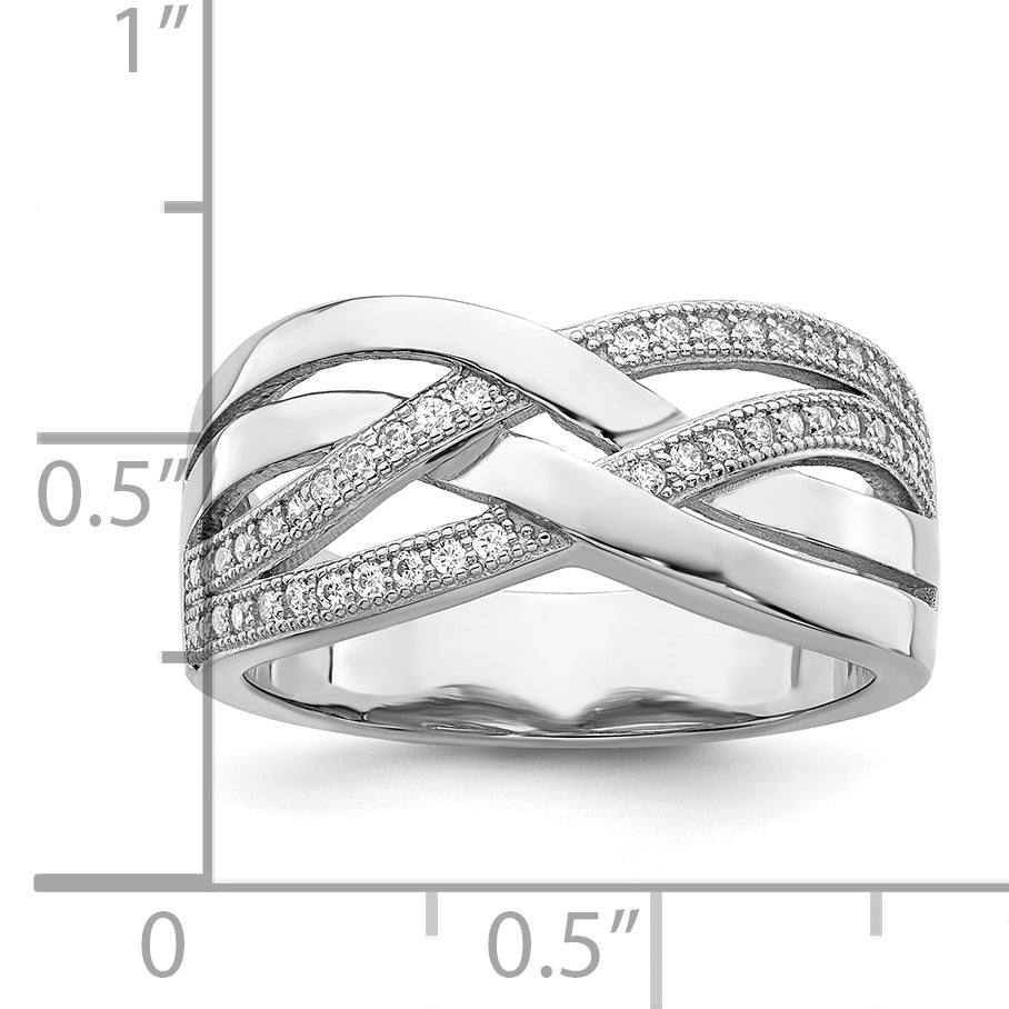 Brilliant Embers Sterling Silver Rhodium-plated 44 Stone Micro PavÃƒÂ¢Ã‚â‚¬Ã‚Å¡ CZ Polished Ring