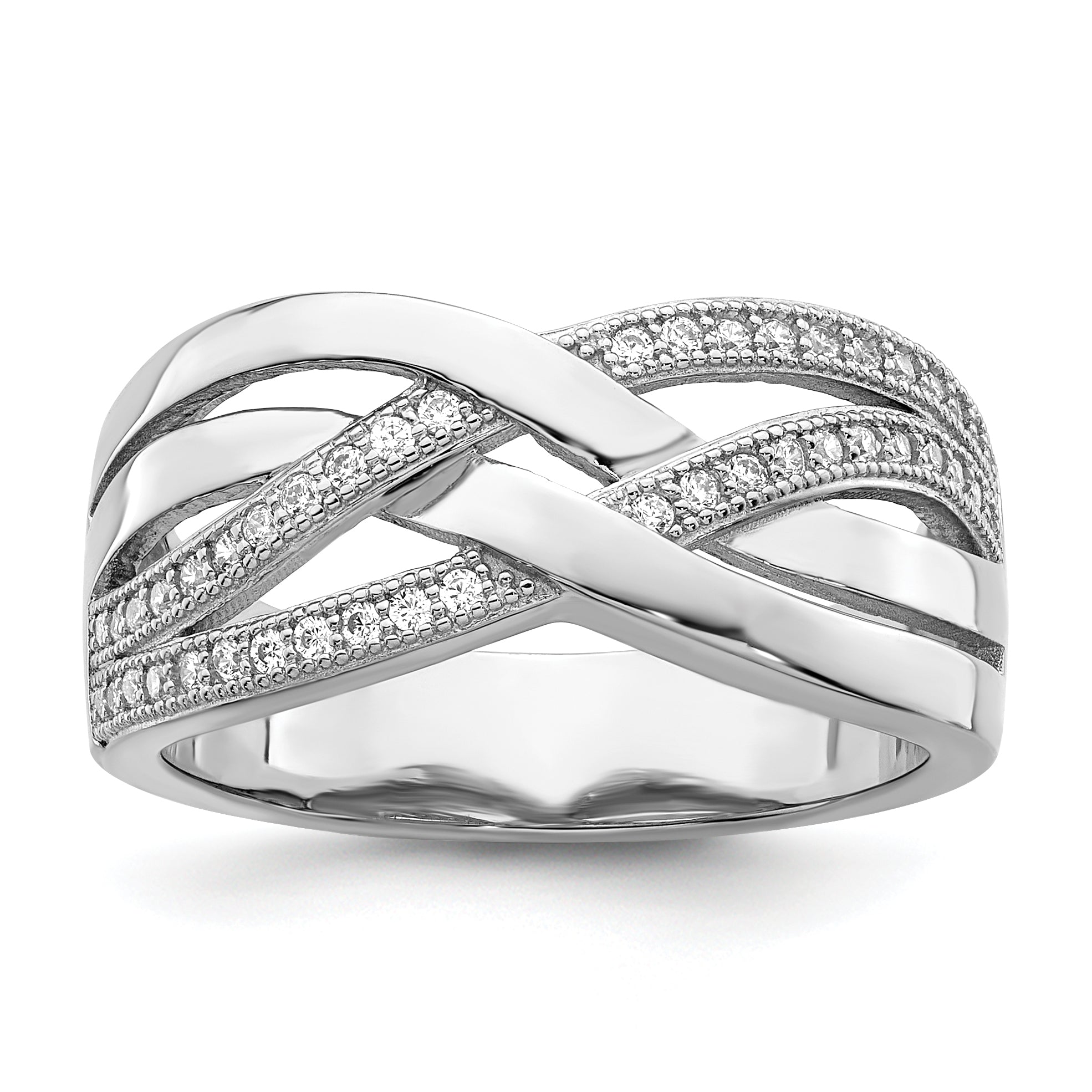 Brilliant Embers Sterling Silver Rhodium-plated 44 Stone Micro Pav‚ CZ Polished Ring Main image