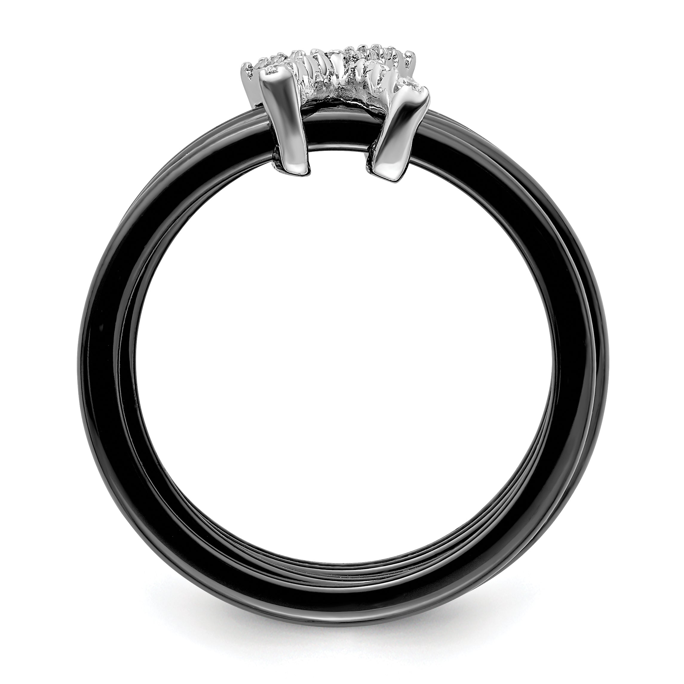 Brilliant Embers Sterling Silver Rhodium-plated 17 Stone Micro Pav‚ CZ X Ceramic Ring