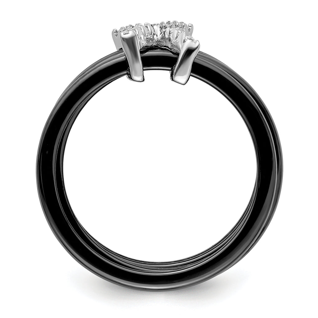 Brilliant Embers Sterling Silver Rhodium-plated 17 Stone Micro PavÃƒÆ’Ã‚Â¢ÃƒÂ¢Ã‚â€šÃ‚Â¬Ãƒâ€¦Ã‚Â¡ CZ X Ceramic Ring