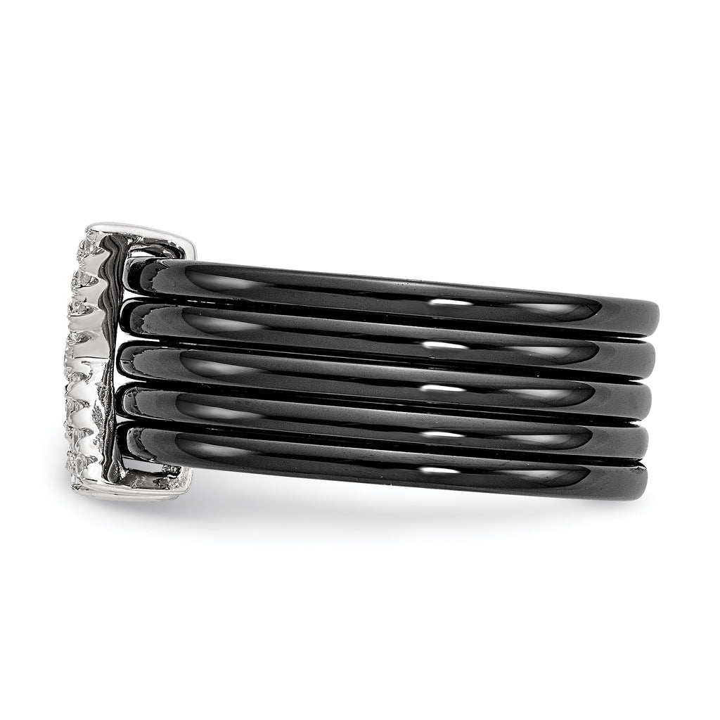 Brilliant Embers Sterling Silver Rhodium-plated 17 Stone Micro PavÃƒÆ’Ã‚Â¢ÃƒÂ¢Ã‚â€šÃ‚Â¬Ãƒâ€¦Ã‚Â¡ CZ X Ceramic Ring