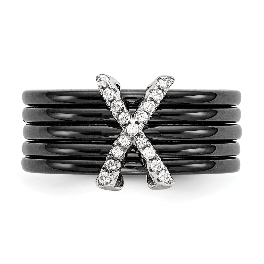 Brilliant Embers Sterling Silver Rhodium-plated 17 Stone Micro PavÃƒÆ’Ã‚Â¢ÃƒÂ¢Ã‚â€šÃ‚Â¬Ãƒâ€¦Ã‚Â¡ CZ X Ceramic Ring