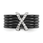 Brilliant Embers Sterling Silver Rhodium-plated 17 Stone Micro PavÃƒÆ’Ã‚Â¢ÃƒÂ¢Ã‚â€šÃ‚Â¬Ãƒâ€¦Ã‚Â¡ CZ X Ceramic Ring