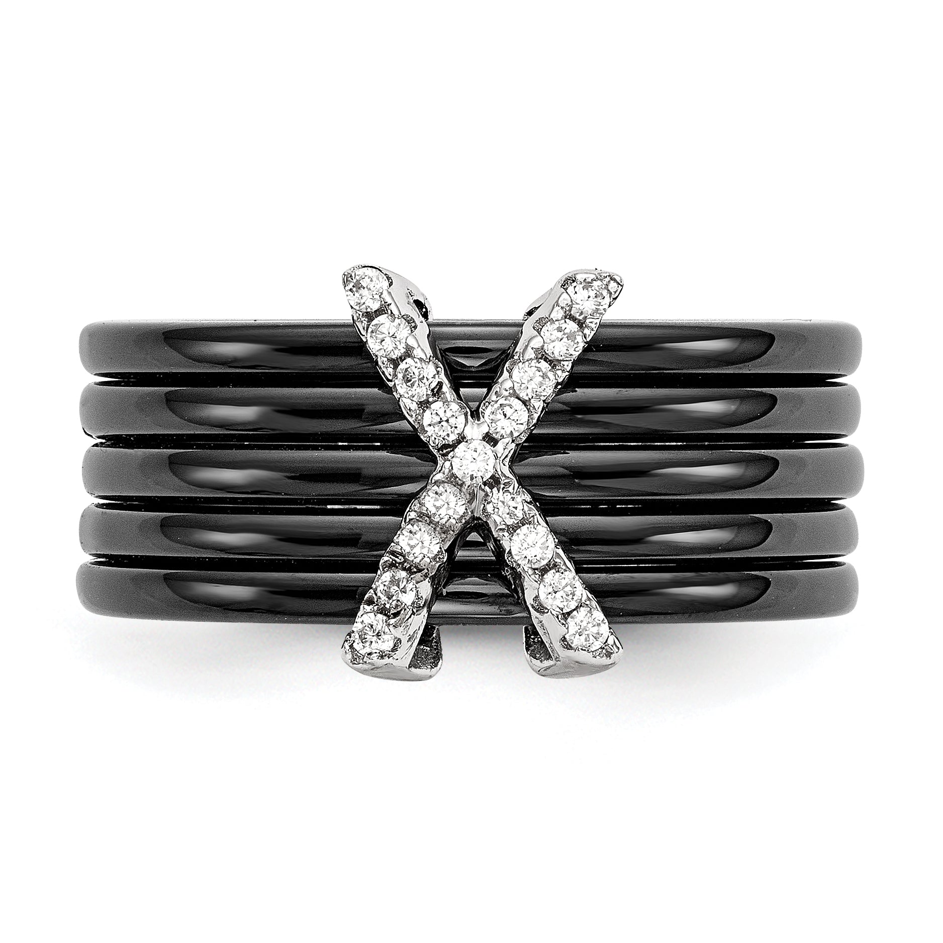 Brilliant Embers Sterling Silver Rhodium-plated 17 Stone Micro PavÃƒÆ’Ã‚Â¢ÃƒÂ¢Ã‚â€šÃ‚Â¬Ãƒâ€¦Ã‚Â¡ CZ X Ceramic Ring