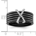Brilliant Embers Sterling Silver Rhodium-plated 17 Stone Micro PavÃƒÆ’Ã‚Â¢ÃƒÂ¢Ã‚â€šÃ‚Â¬Ãƒâ€¦Ã‚Â¡ CZ X Ceramic Ring