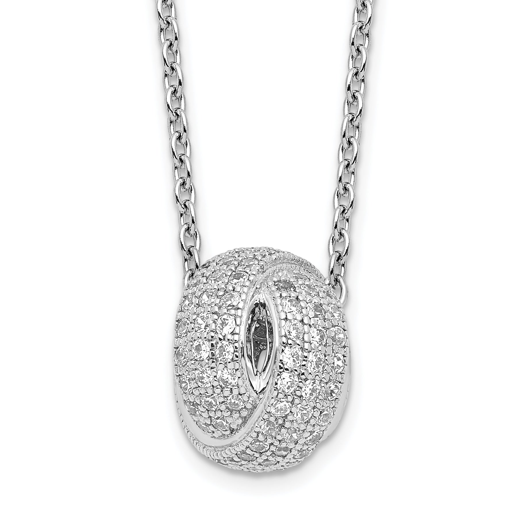 Brilliant Embers Sterling Silver Rhodium-plated 122 Stone 18 inch Micro Pav‚ CZ Love Knot Necklace with 2 Inch Extender Main image