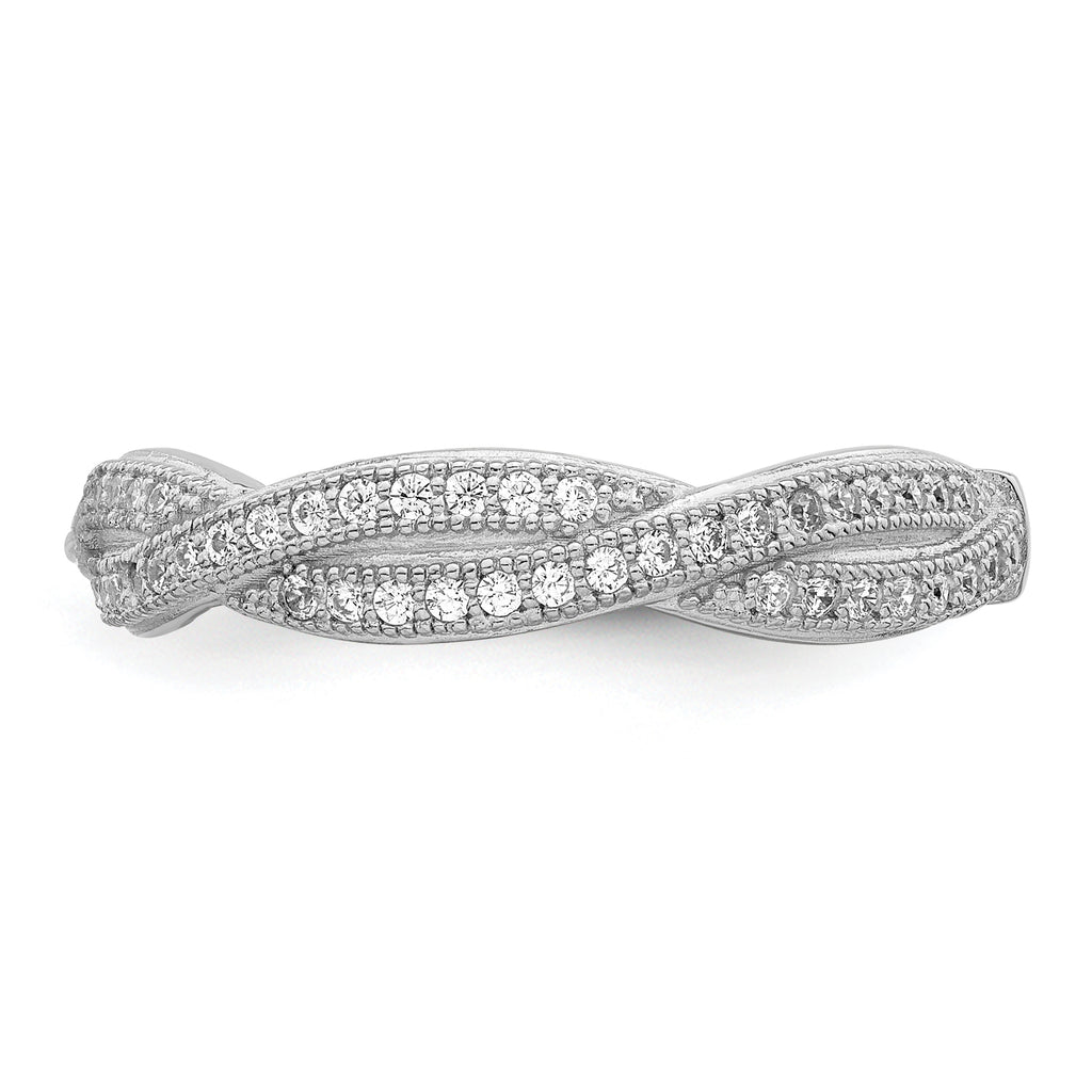 Brilliant Embers Sterling Silver Rhodium-plated 48 Stone Criss Cross Micro PavÃƒÂ¢Ã‚â‚¬Ã‚Å¡ CZ Polished Ring