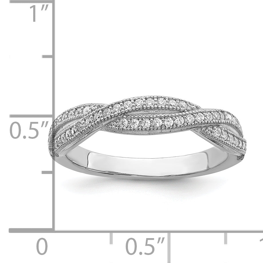 Brilliant Embers Sterling Silver Rhodium-plated 48 Stone Criss Cross Micro PavÃƒÂ¢Ã‚â‚¬Ã‚Å¡ CZ Polished Ring
