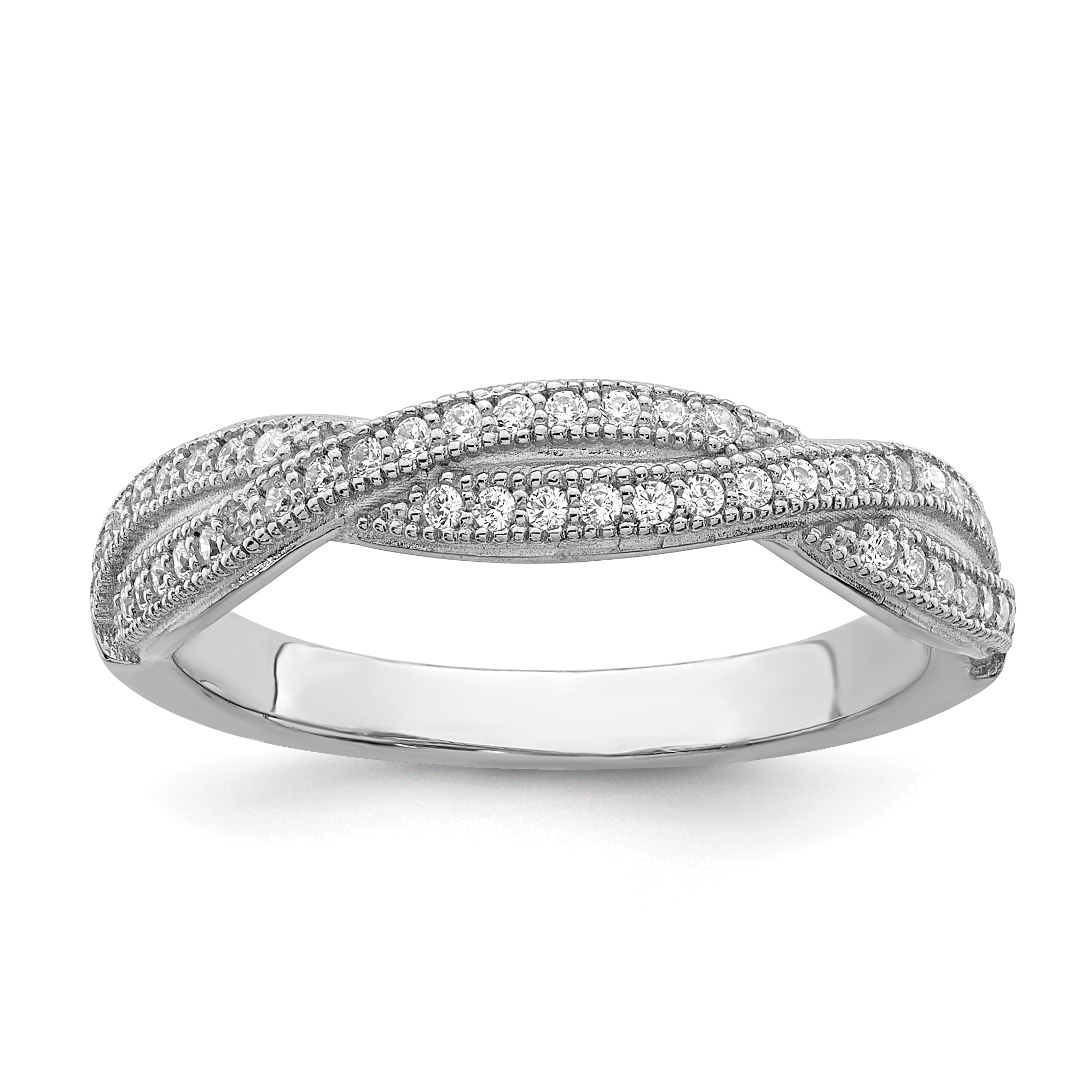 Brilliant Embers Sterling Silver Rhodium-plated 48 Stone Criss Cross Micro Pav‚ CZ Polished Ring Main image