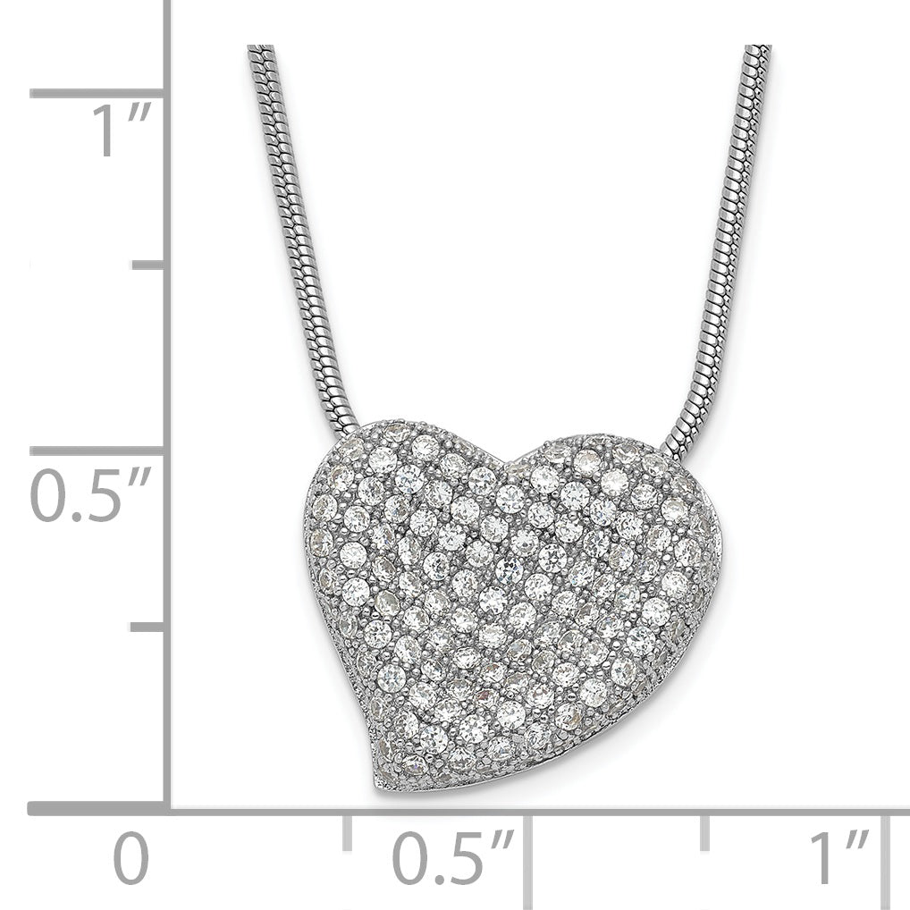 Sophia Jewelers Sterling Silver CZ Embellished Heart Necklace Elegant Polished Design