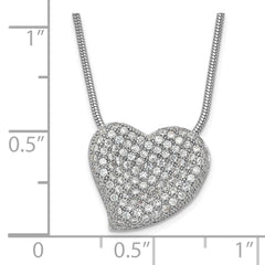 Sophia Jewelers Sterling Silver CZ Embellished Heart Necklace Elegant Polished Design