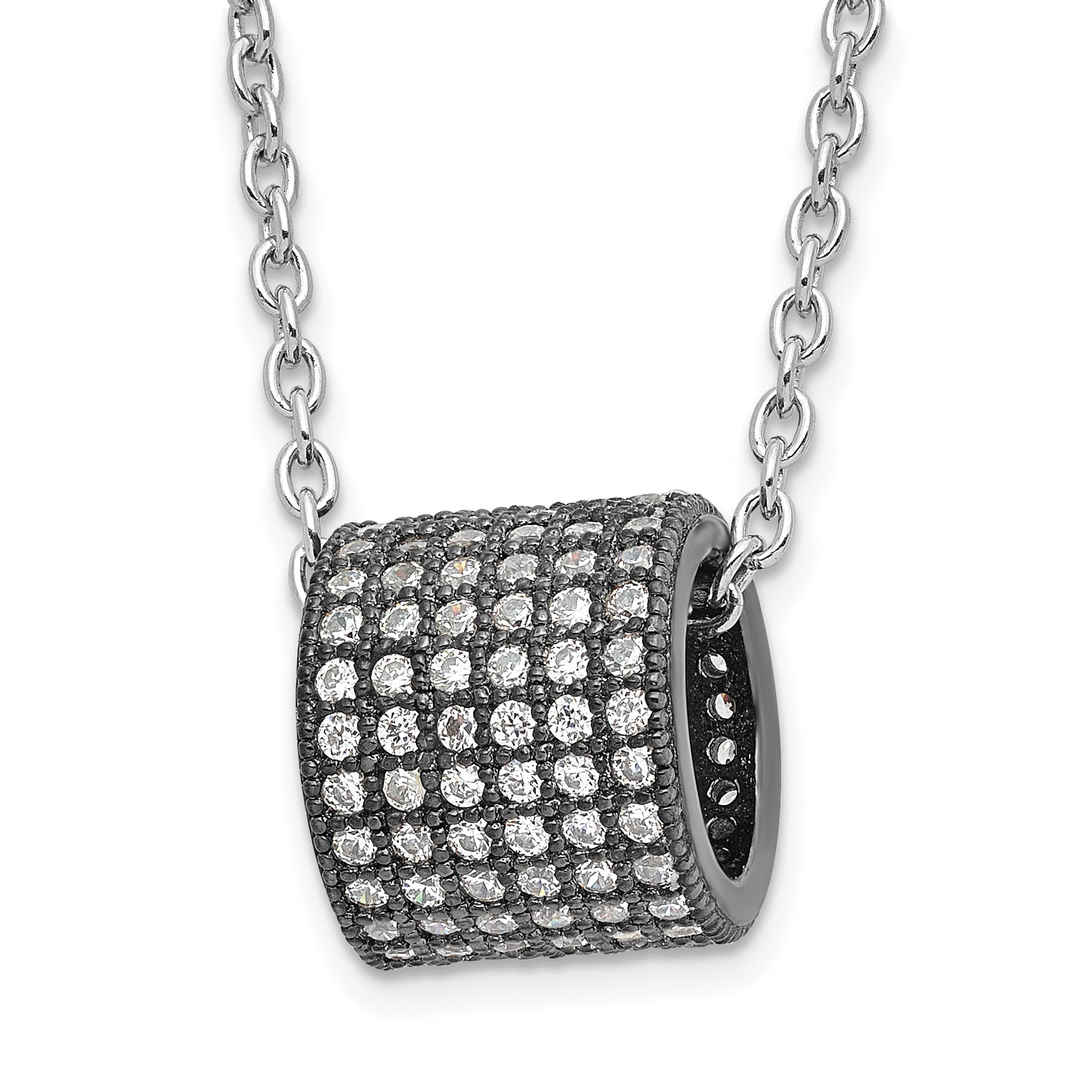 Sterling Silver Black Rhodium CZ Circle Bead True Fire Necklace Main image