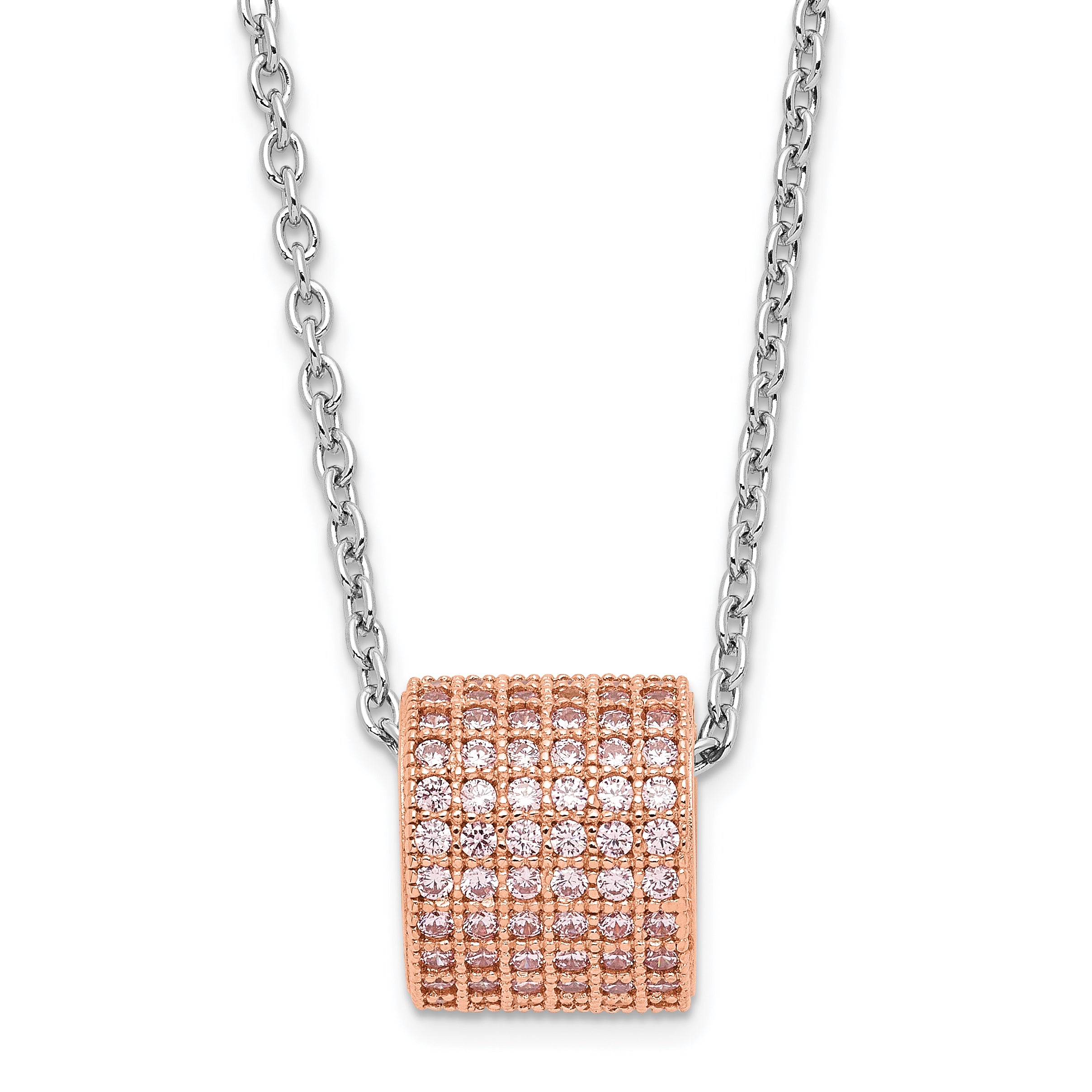 Brilliant Embers Sterling Silver Rose Gold-plated Pink CZ w/ 2in ext Necklace