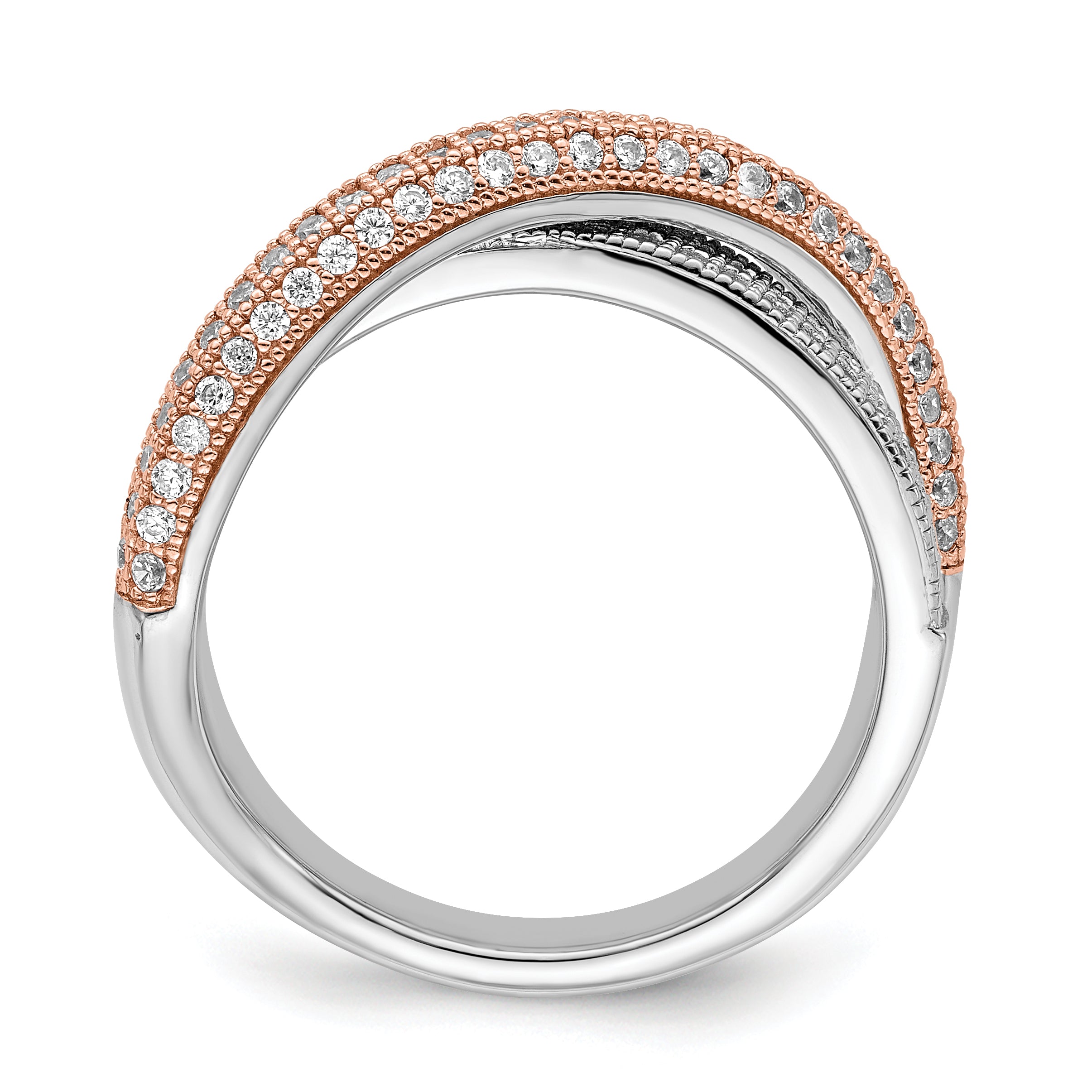 Brilliant Embers Sterling Silver Rose Gold-plated Rhodium-plated 162 Stone Micro Pav‚ CZ Polished Ring