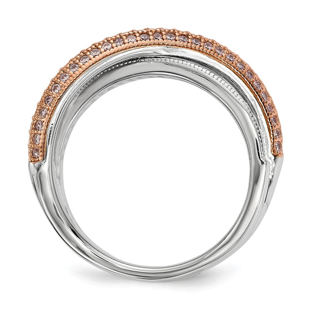 Sterling Silver Rose Gold-plated CZ Brilliant Embers Polished Ring