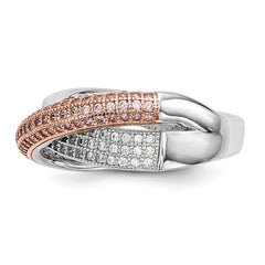 Sterling Silver Rose Gold-plated CZ Brilliant Embers Polished Ring