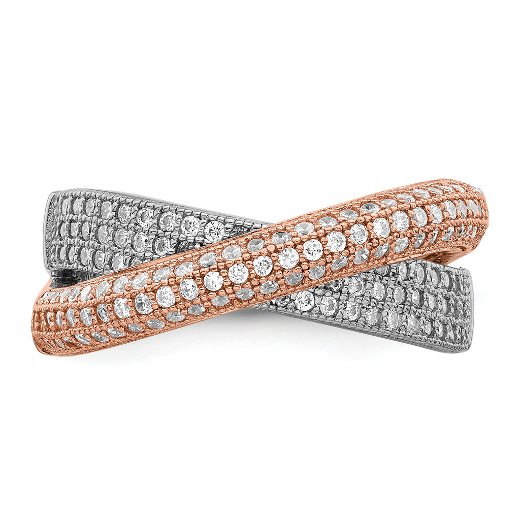 Brilliant Embers Sterling Silver Rose Gold-plated Rhodium-plated 162 Stone Micro PavÃƒÂ¢Ã‚â‚¬Ã‚Å¡ CZ Polished Ring