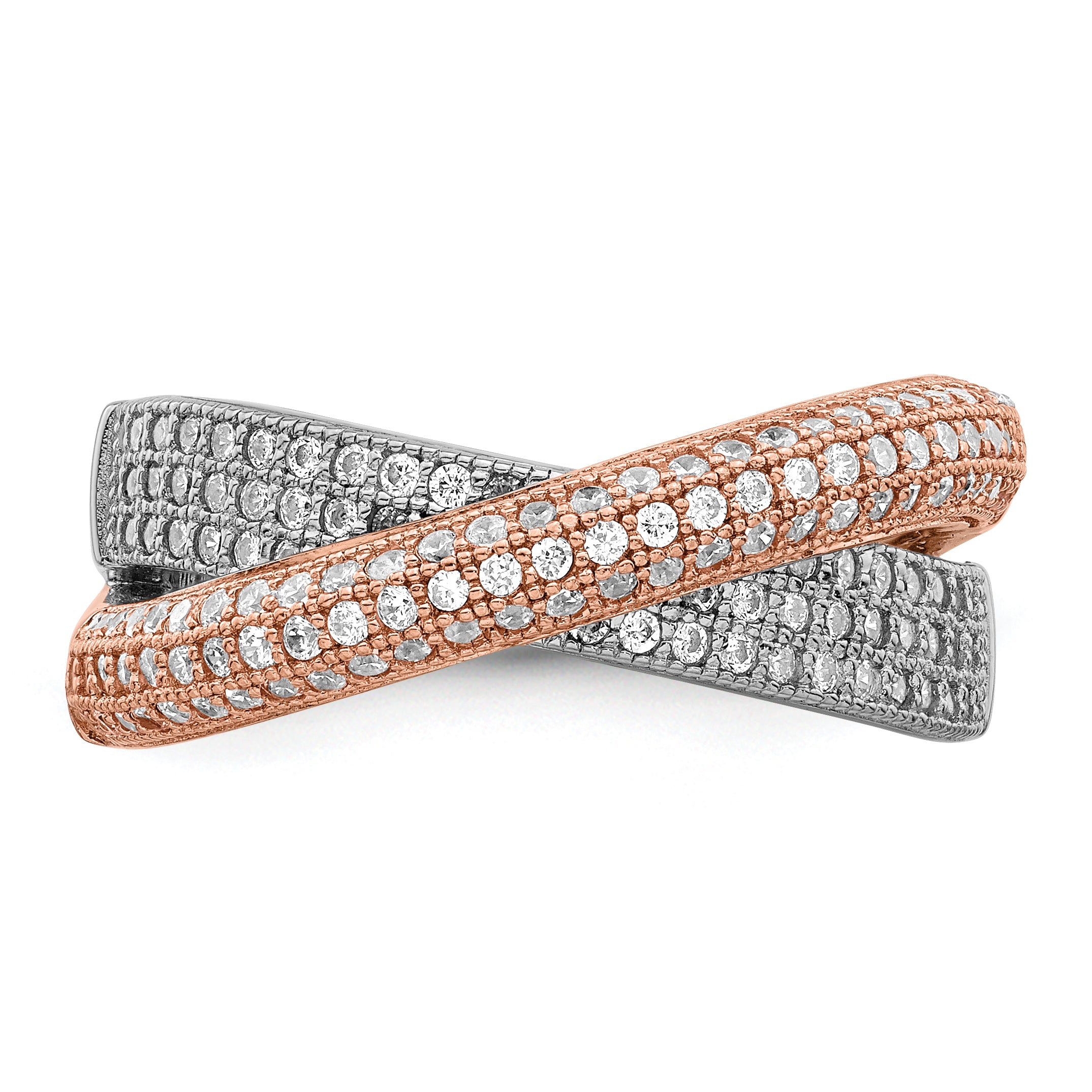Brilliant Embers Sterling Silver Rose Gold-plated Rhodium-plated 162 Stone Micro PavÃƒÂ¢Ã‚â‚¬Ã‚Å¡ CZ Polished Ring